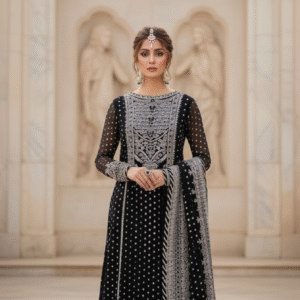 chiffon embroidered unstitced 3pc✓