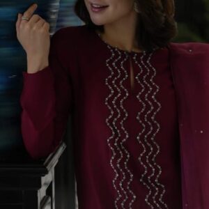 Alternative view of Silk Embroidered Patch Work Unstitched 3 Piece Dress