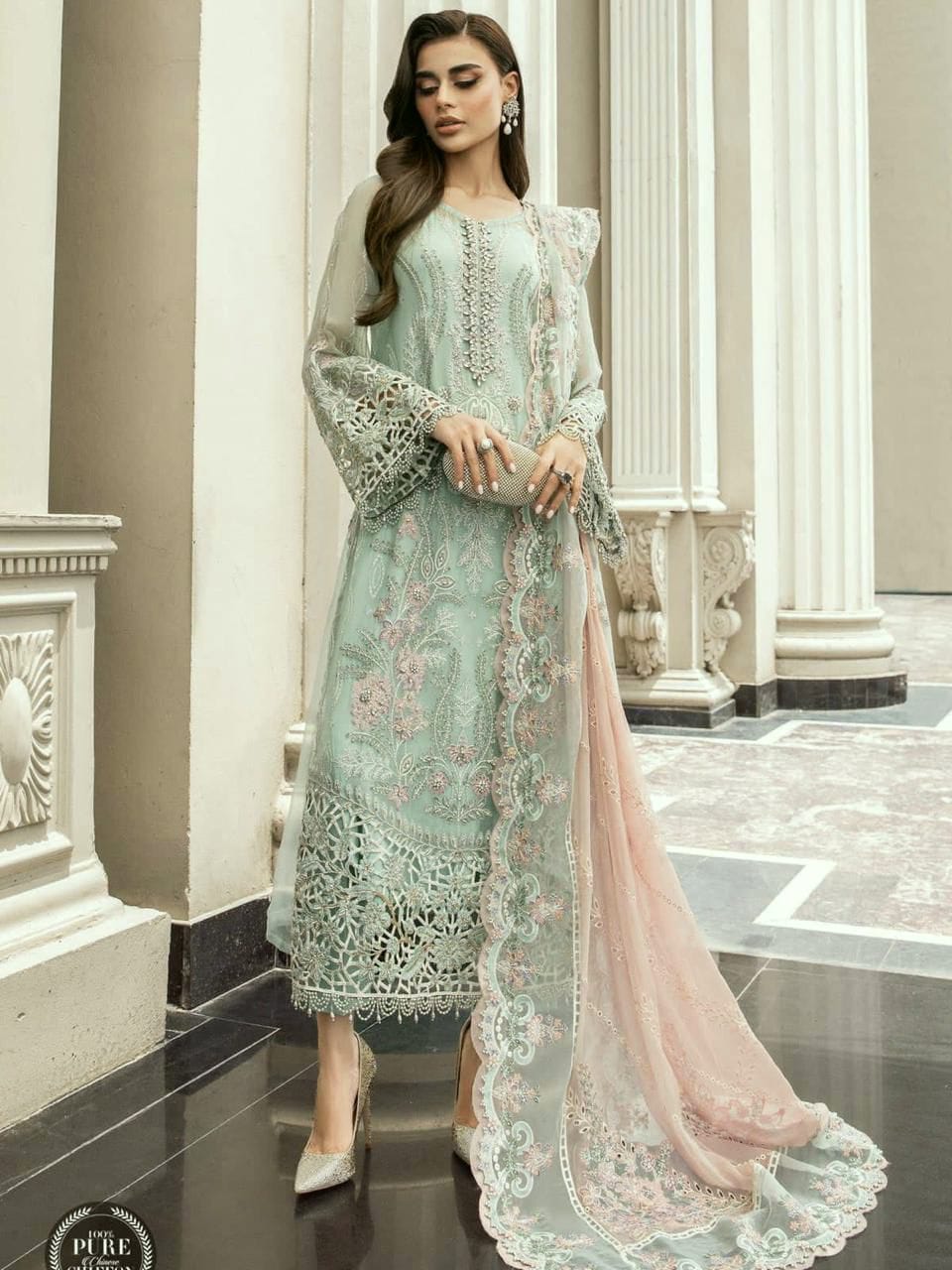 Chiffon embroidered luxury unstitched 3pc✓