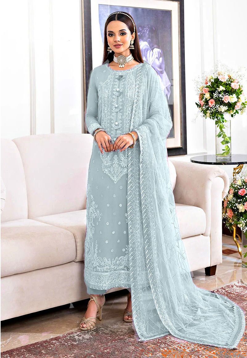 Elegant Chiffon Embroidered 3 Piece Dress - Image 2