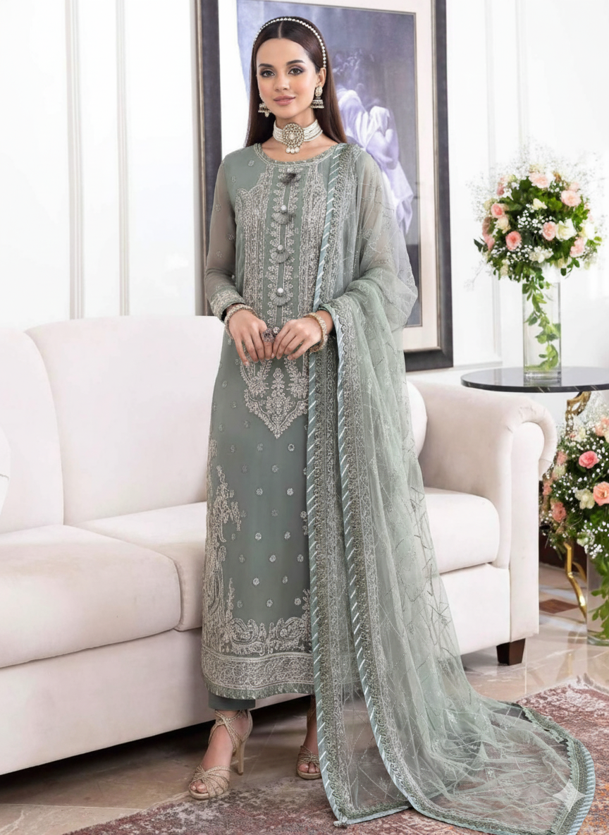 Elegant Chiffon Embroidered 3 Piece Dress - Image 4