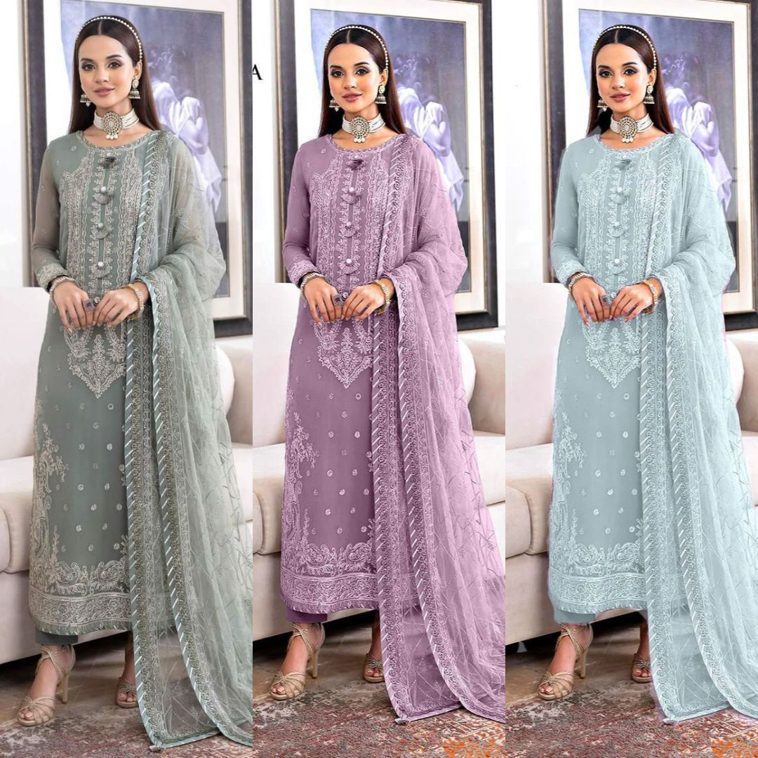 Elegant Chiffon Embroidered 3 Piece Dress