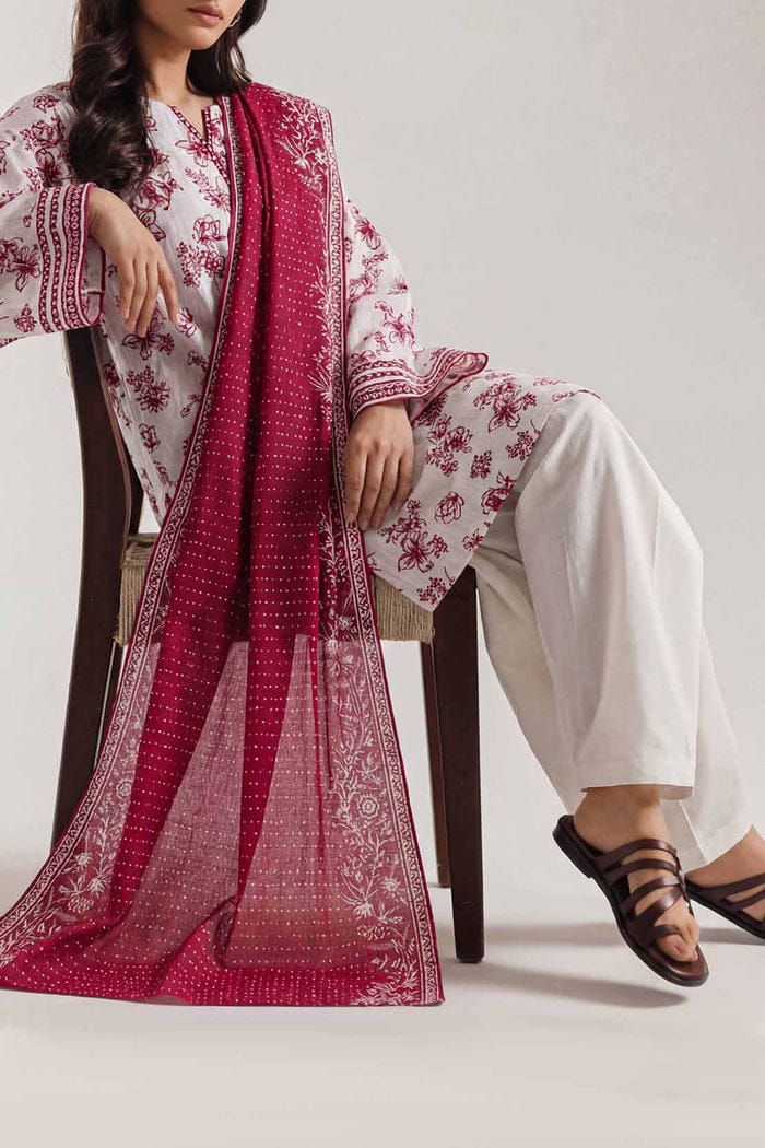 Unstitched Printed Self Strip Lawn 3 Piece