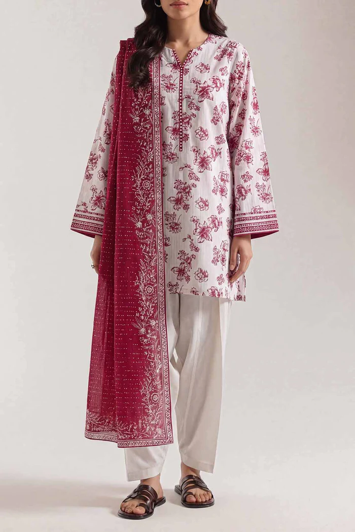 Unstitched Printed Self Strip Lawn 3 Piece - Image 2