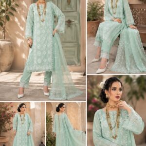 Alternative view of Mint Green Full Embroidered Lawn Suit With Chiffon Dupatta