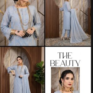 Ice Blue Embroidered Lawn 3PC