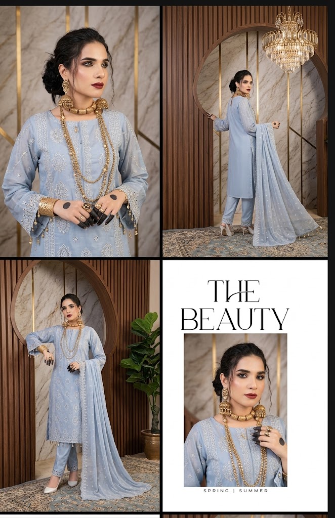 Ice Blue Embroidered Lawn 3PC