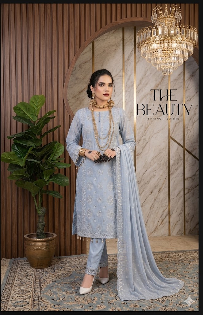 Ice Blue Embroidered Lawn 3PC - Image 2