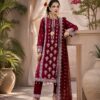 Maroon Embroidered Lawn Suit With Chiffon Dupatta – 3PC