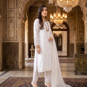 White Chikankari Embroidered Lawn Suit