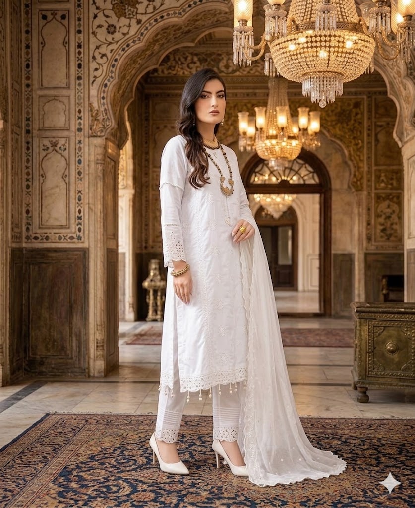 White Chikankari Embroidered Lawn Suit