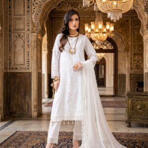 Alternative view of White Chikankari Embroidered Lawn Suit
