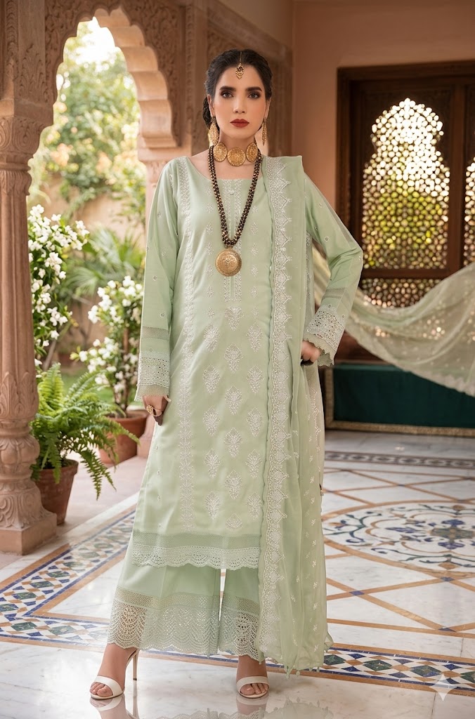 Luxury Embroidered Lawn 3PC – Mint Elegance