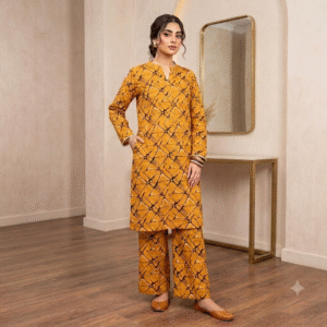 Bareeze Yellow 2 Piece Unstitched Printed Fabric