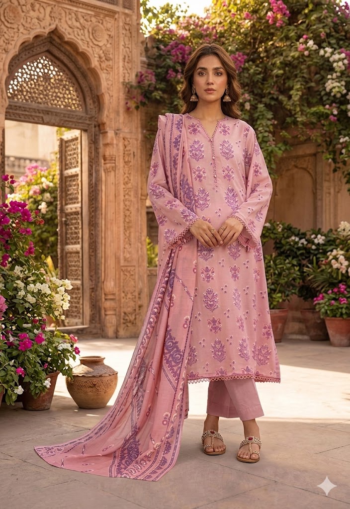 MTJ 3 Piece Unstitched Printed Lawn Suit