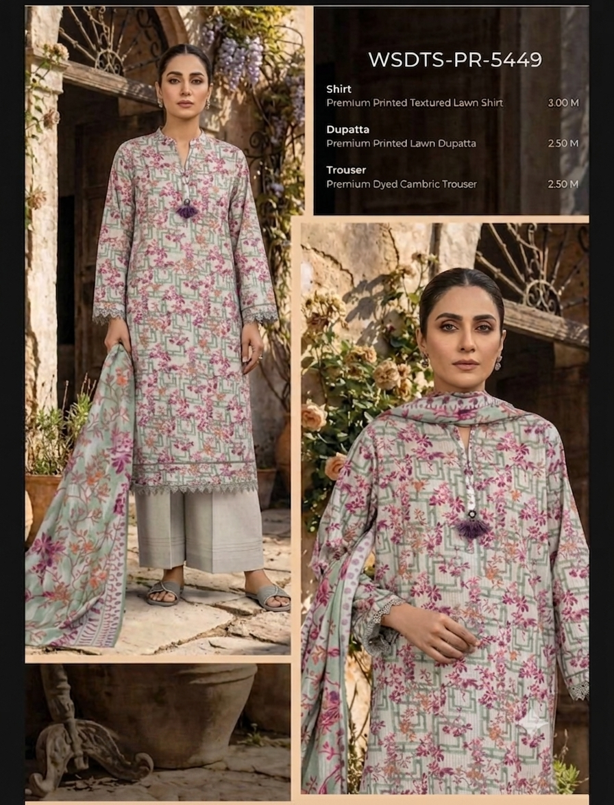 MTJ Unstitched Printed Lawn Suit - Image 2