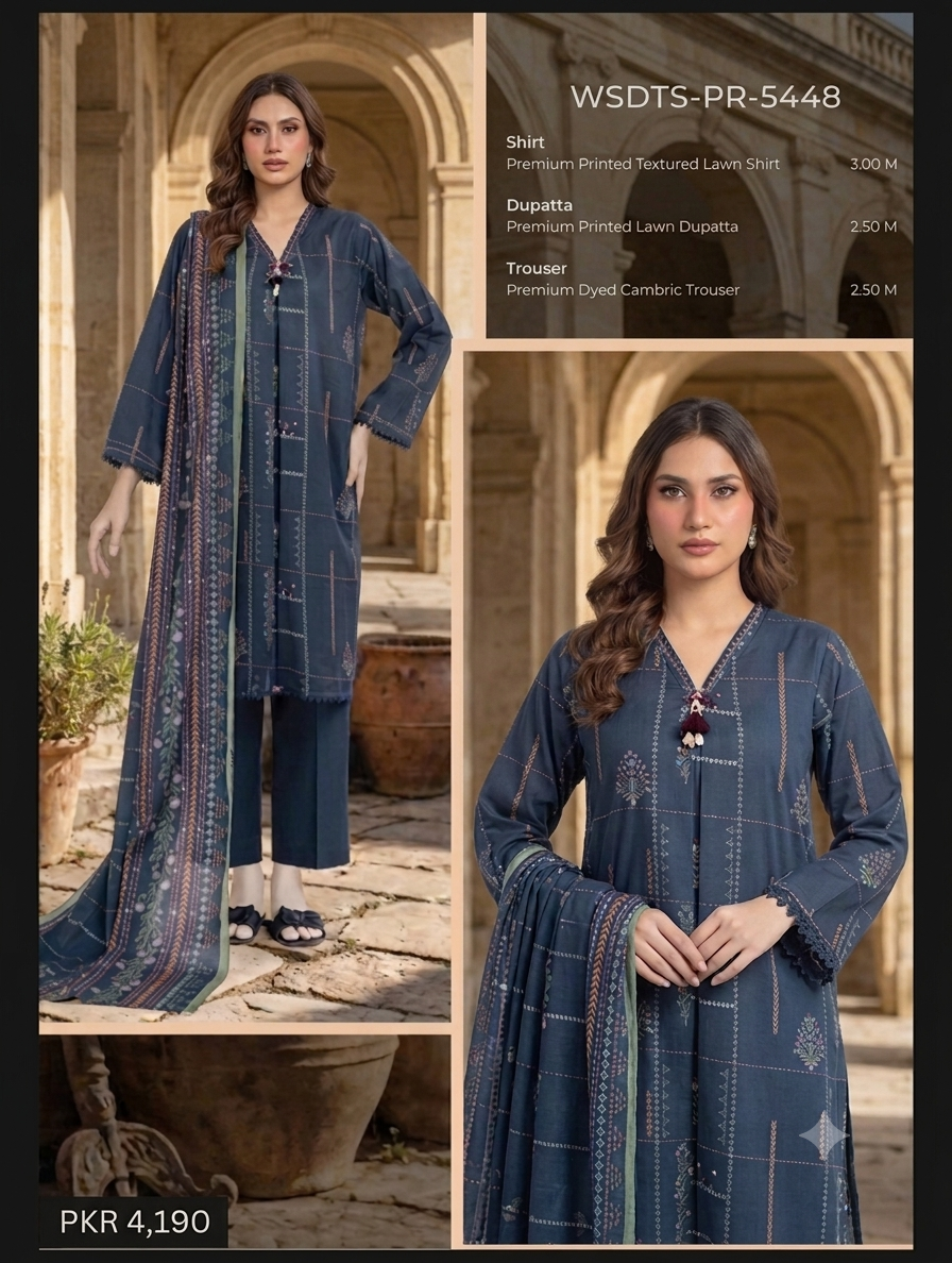 MTJ 3 Piece Unstitched Printed Lawn Suit