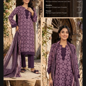 MTJ Unstitched 3 Piece Purple Printed Lawn Suit